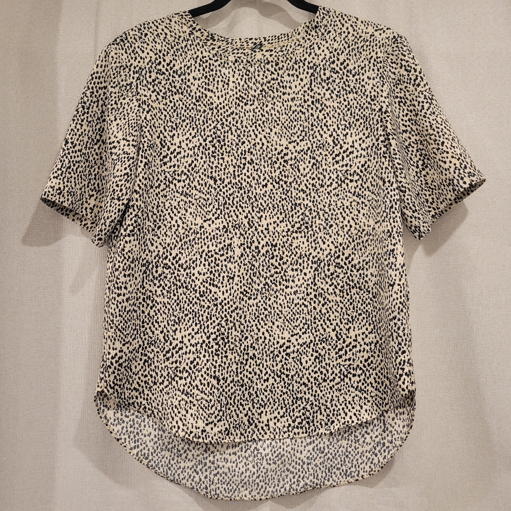 Club Monaco Leopard Cheetah Print Short Sleeve Blouse Top Size XS